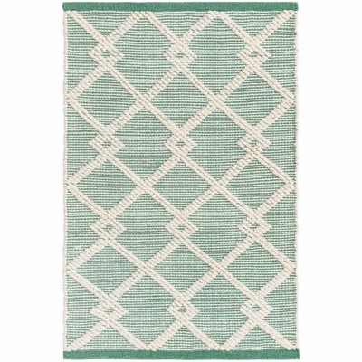 Mint Green Abstract Hand-Knotted Wool-Cotton Area Rug