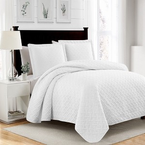 RT Designers Collection Bella 3pc Pinsonic Premium Quality All Year Round Quilt Set for Revitalize Bedroom Queen White - 1 of 2