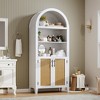 63'' Arched Pantry Storage Cabinet, Farmhouse 5 Tier Bookcase with Adjustable Shelf and 2 Glass/Rattan/Cross Doors, for Kitchen, Living Room, Bedroom - 4 of 4
