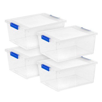 IRIS USA 4Pack 11qt Large Deep Clear Plastic Storage Container Clip Box  with Latching Lids, Blue