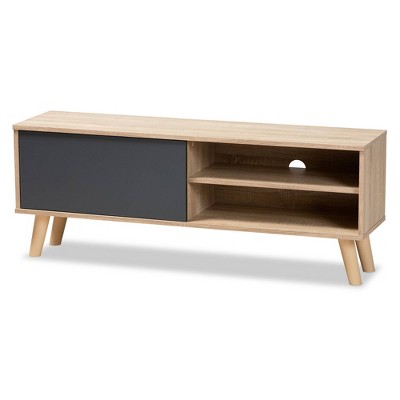 Mallory Two-Toned Oak Wood TV Stand for TVs up to 55" Oak/Gray - Baxton Studio