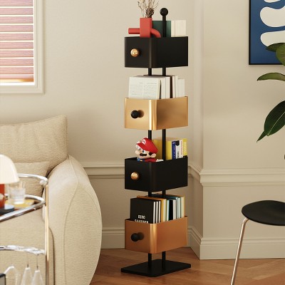 Colorful Cube Storage Bookshelf with 4 Metal Bins,Vertical Corner Organizer for Bedroom or Living Room,52.4'' Bookcase-Baofuwish