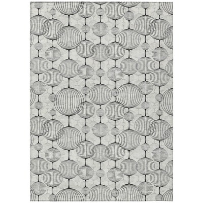 White Gray And Silver Geometric Washable Indoor Outdoor Area Rug