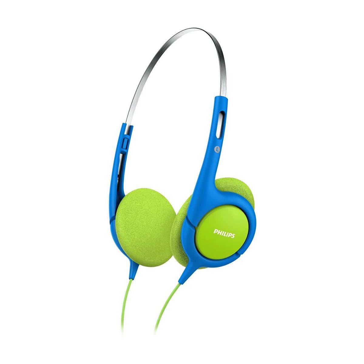PHILIPS Wired Over Ear Kids Headphones for School Safe Volume Limitation, Adjustable Headband, Soft Ear Cushions, Durable Build Blue/Green