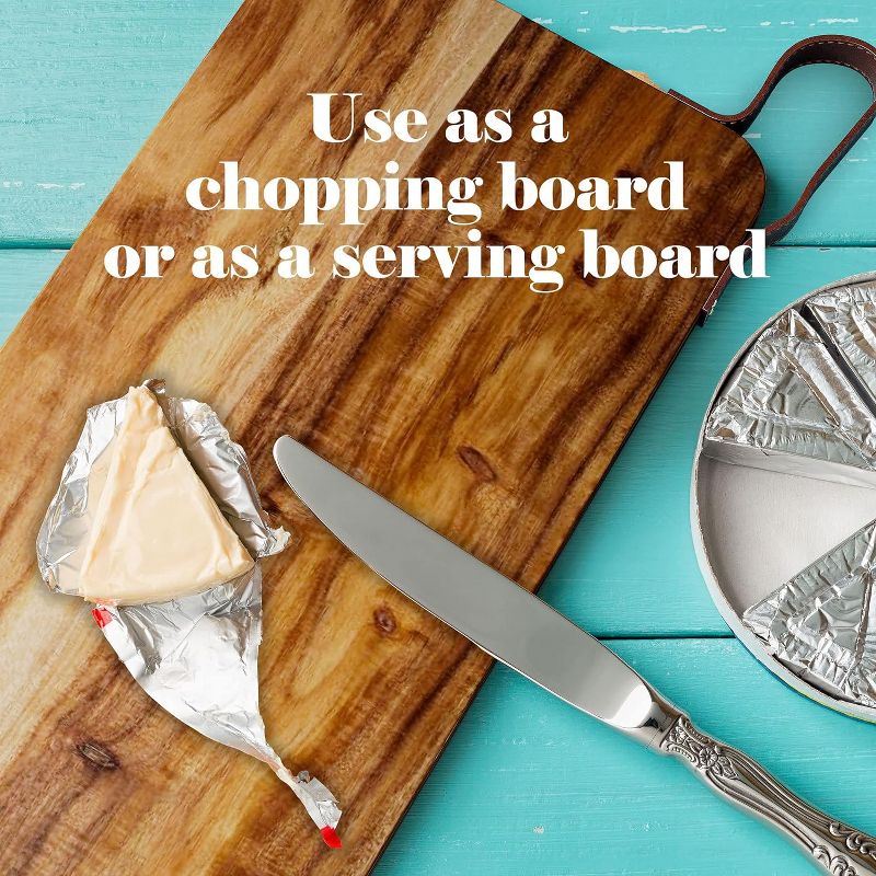American Atelier Acacia Wood Cutting Board with Single Leather Handle, Large Chopping Board, Wooden Serving Tray for Cheese, Meats, Charcuterie Board, 5 of 8