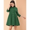 INSPIRE CHIC Women's 3/4 Sleeve Button Front Solid Color Flare Mini Shirt Dress - 4 of 4