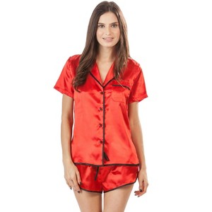 Ashford & Brooks Women's Satin Short Sleeve Pajama Shorts Set - 1 of 4