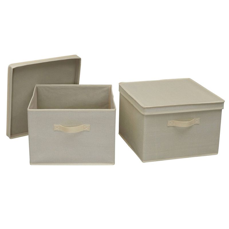 Household Essentials Set of 2 Square Storage Boxes with Lids Cream Linen, 1 of 9