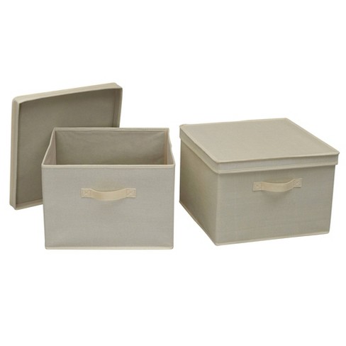 Household Essentials Set of 2 Square Storage Boxes with Lids Cream Linen