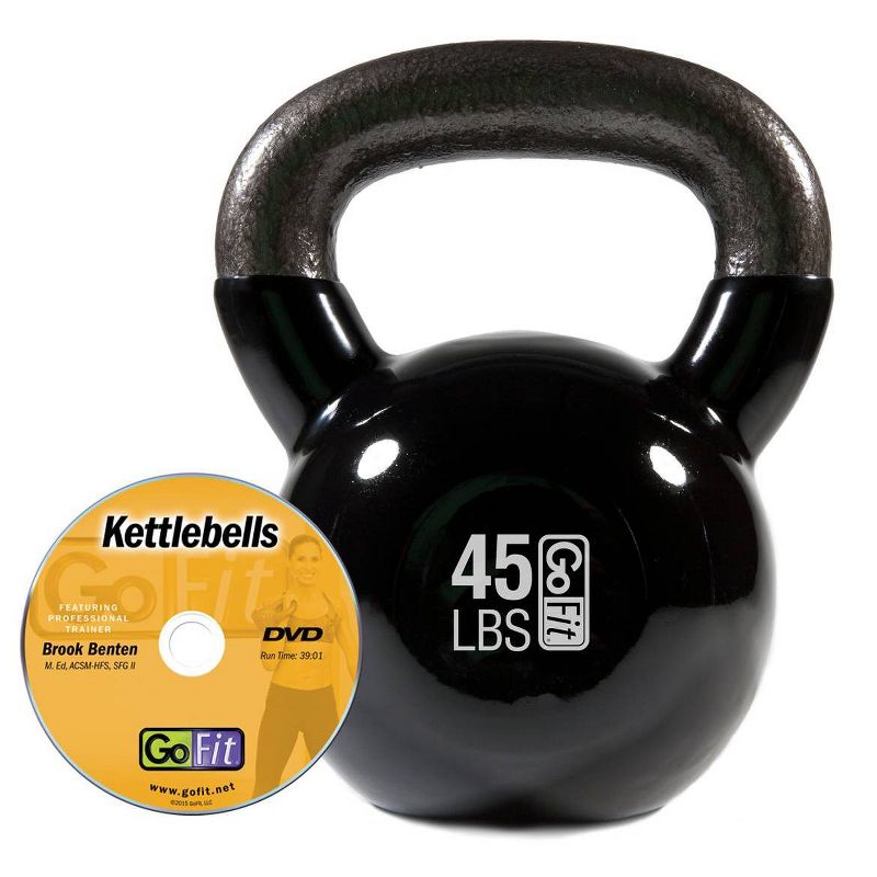 GoFit Classic PVC Kettlebell with DVD and Training Manual - Black 45lbs, 3 of 7