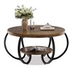 30 Inch Round Farmhouse Coffee Table with Storage Shelf, 2 Tier Rustic Wood Center Table with Curved Metal Legs - 3 of 4