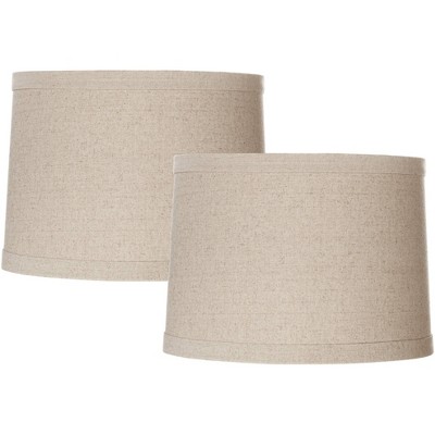 Springcrest Set of 2 Natural Linen Medium Drum Lamp Shades 13" Top x 14" Bottom x 10" High (Spider) Replacement with Harp and Finial
