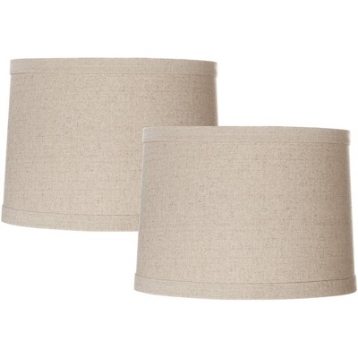 Set of 2 Natural Linen Medium Drum Lamp Shades 13" Top x 14" Bottom x 10" High (Spider) Replacement with Harp and Finial