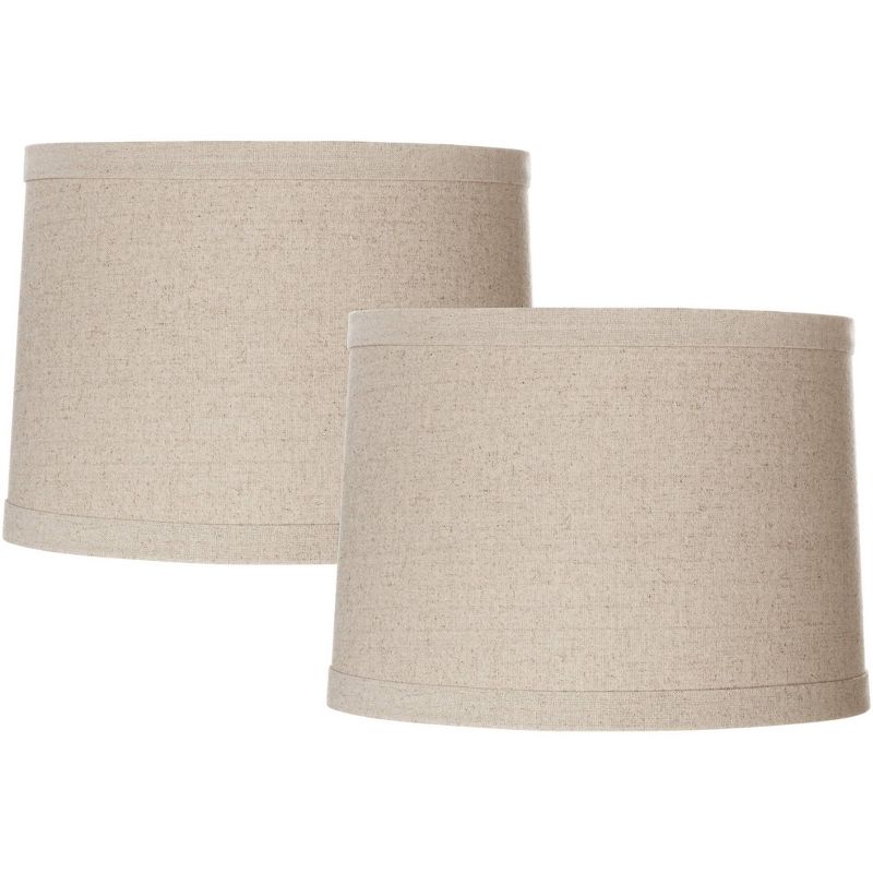 Springcrest Set of 2 Natural Linen Medium Drum Lamp Shades 13" Top x 14" Bottom x 10" High (Spider) Replacement with Harp and Finial, 1 of 11