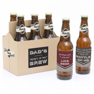 Big Dot of Happiness Dad, I Must Confess - "Here's To You Brew" Decorations for Men - 6 Beer Bottle Label Stickers and 1 Carrier