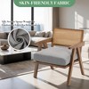 Mid Century Modern Armchair with Rattan Backrest & Thick Linen Cushion, Wood Frame Upholstered Reading Chair for Living Room, Bedroom, Sunroom - 4 of 4