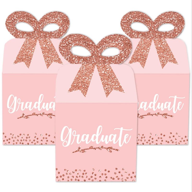 Big Dot of Happiness Rose Gold Grad - Square Favor Gift Boxes -  Graduation Party Bow Boxes - Set of 12, 2 of 9