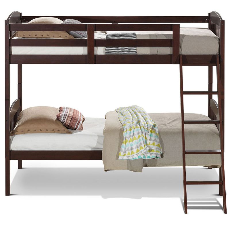 Costway Wood Solid Hardwood Twin Bunk Beds Detachable Safety Rail, 3 of 11