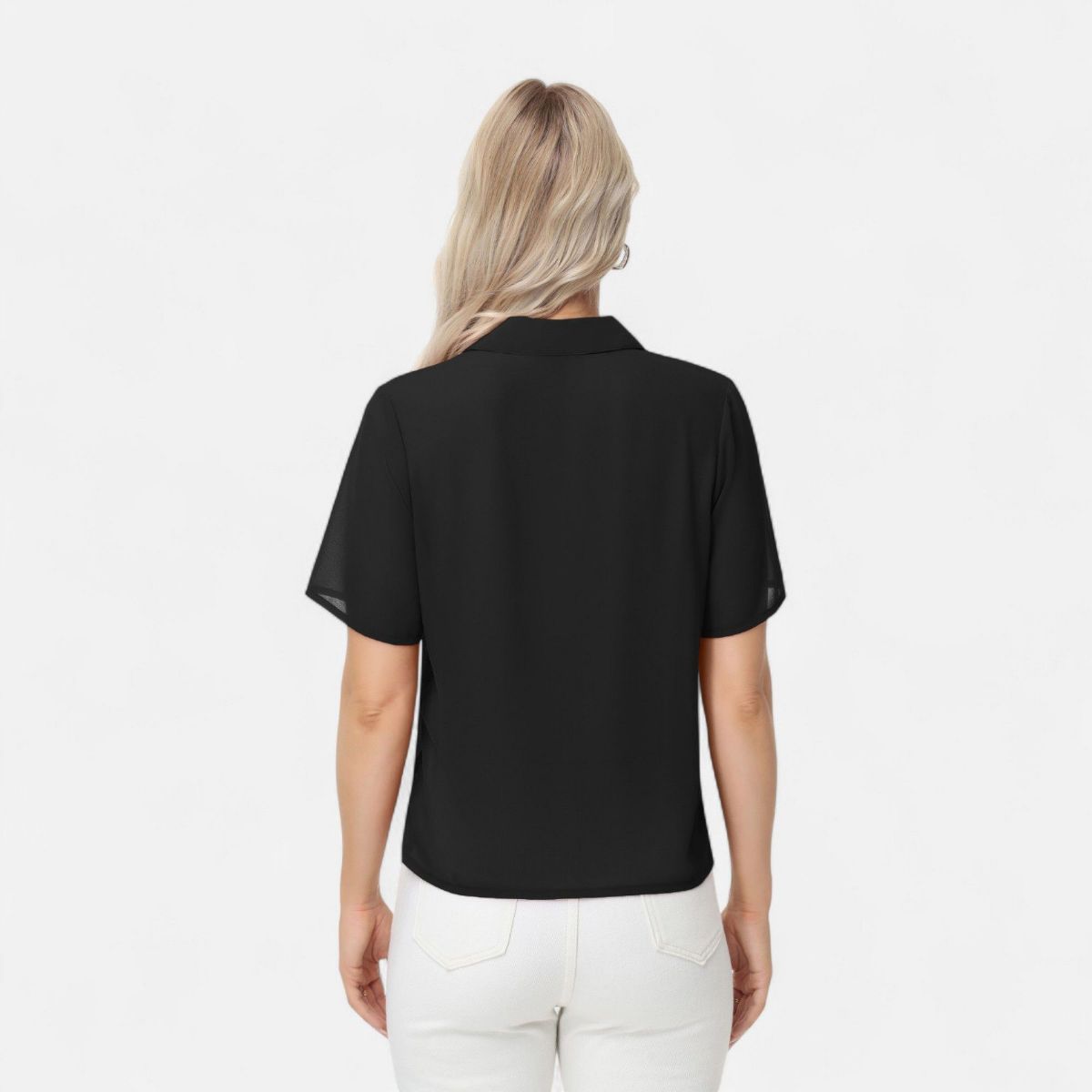 Anna-Kaci Women's Short Sleeve Collared Blouse with Button Placket and Relaxed Fit Design - thumbnail 5