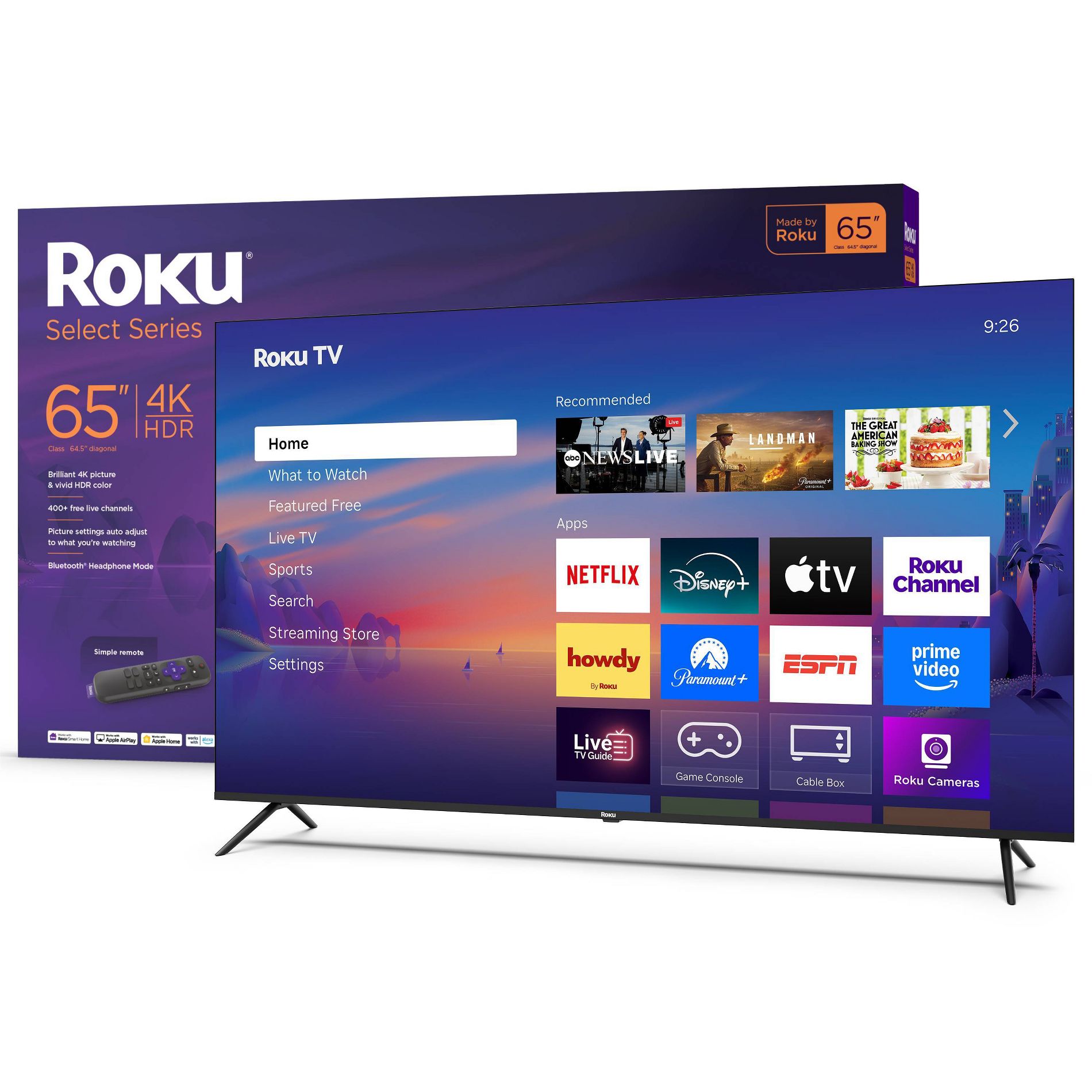 Roku 65" Select Series 4K HDR Smart Roku TV with Roku TV Remote: LED, Wi-Fi, HDMI