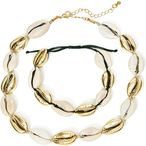 Zodaca Set Of 2 Puka Shell Choker Necklace & For Girls, Beach Nautical Jewelry Accessories, Gold : Target