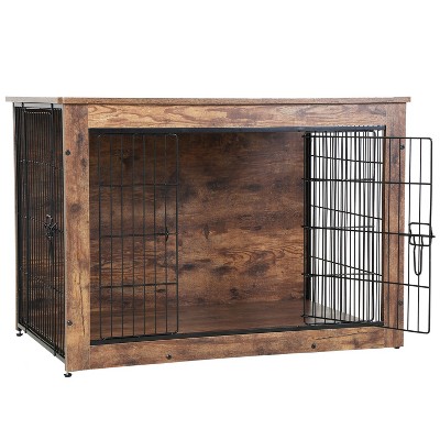 FDW Wooden Dog Crate Furniture 27/38 Inch Heavy Duty Dog Crate for Small and Medium Dogs Dog Kennel with Cushion Double Doors Indoor Side End Table