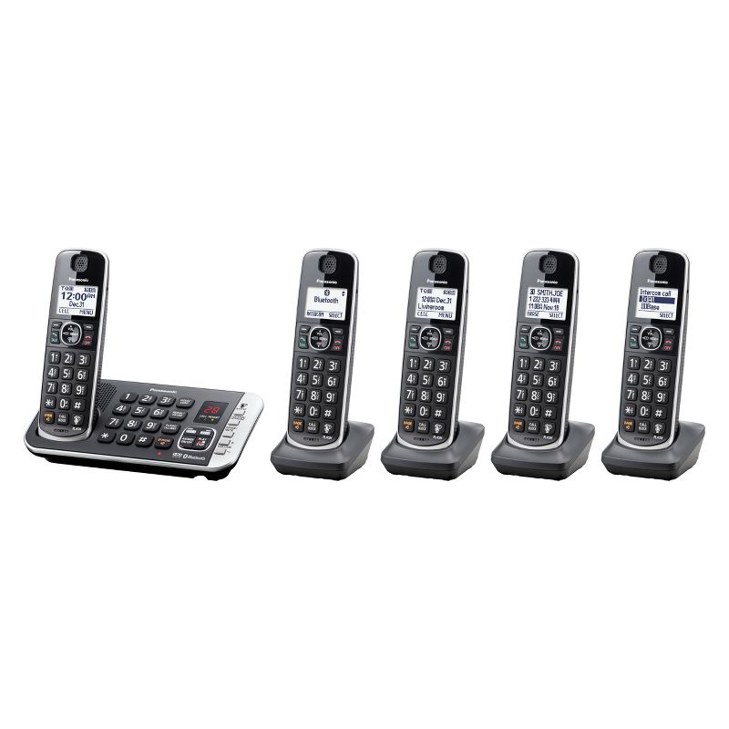 Panasonic Cordless Phone with Link to Cell and Digital Answering Machine, 5 Handsets - Black (KX-TGE675B), 2 of 4