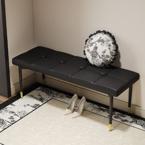 Kumasinova Multifunctional Entryway Bench, Faux PU Cushion, Black Shoe Bench, Metal Legs with Gold Accents, Versatile Ottoman Bench, Foot Stool - 1 of 4