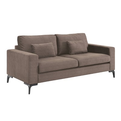 Austin Neutral Buff Fabric Sofa with Dark Wood Legs