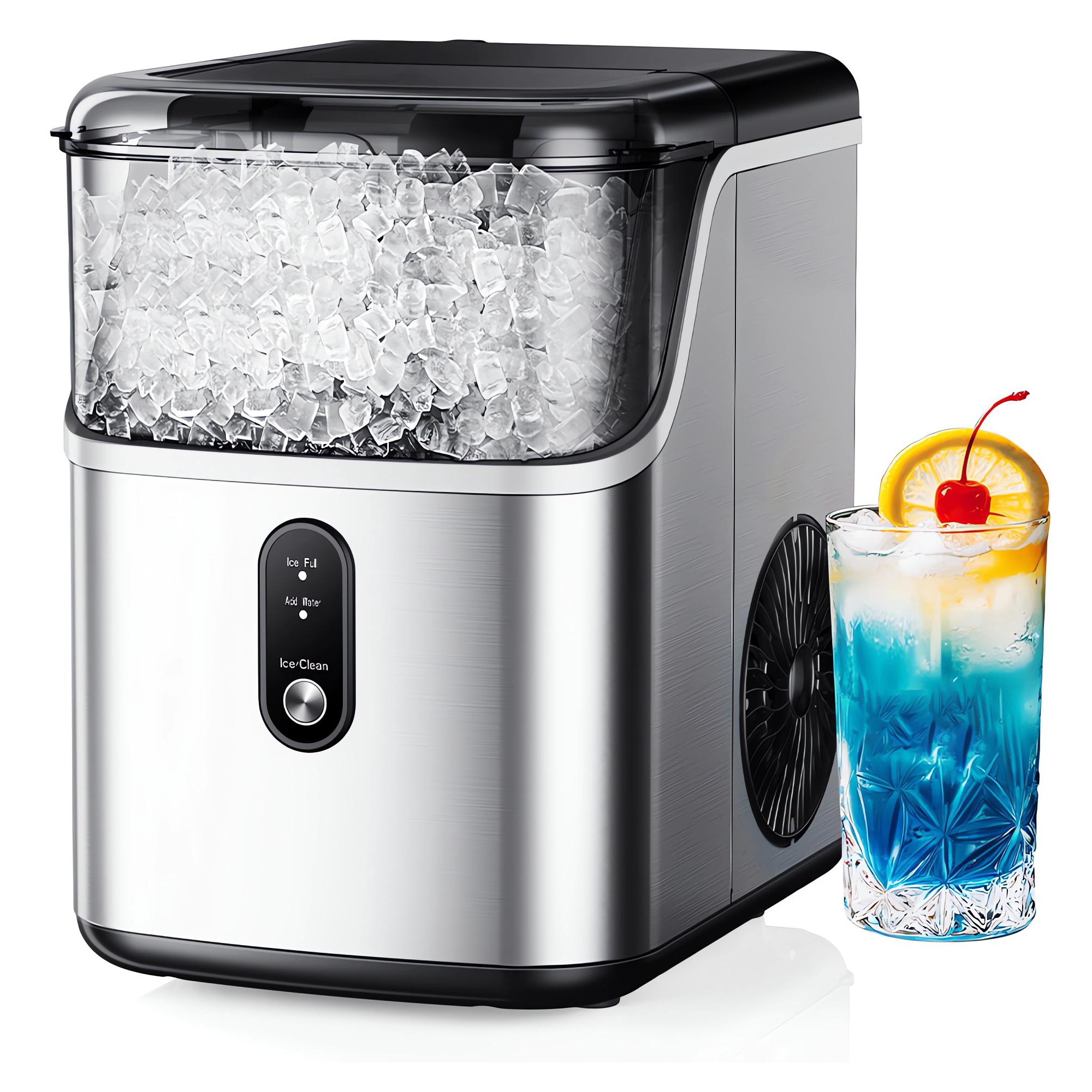 Simzlife 35 Lbs. Countertop Nugget Ice Maker, Stainless Steel Portable Ice Maker Machine with Self-Cleaning Function, Silver