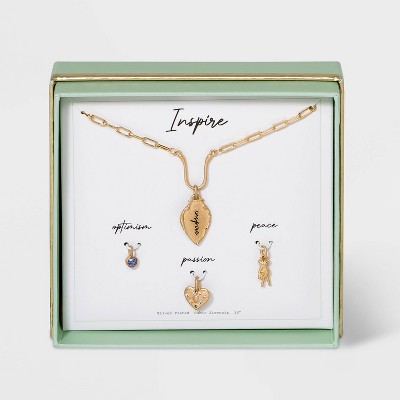 Gold Dipped Silver Plated Interchangeable Charm Chain Necklace Set - Gold