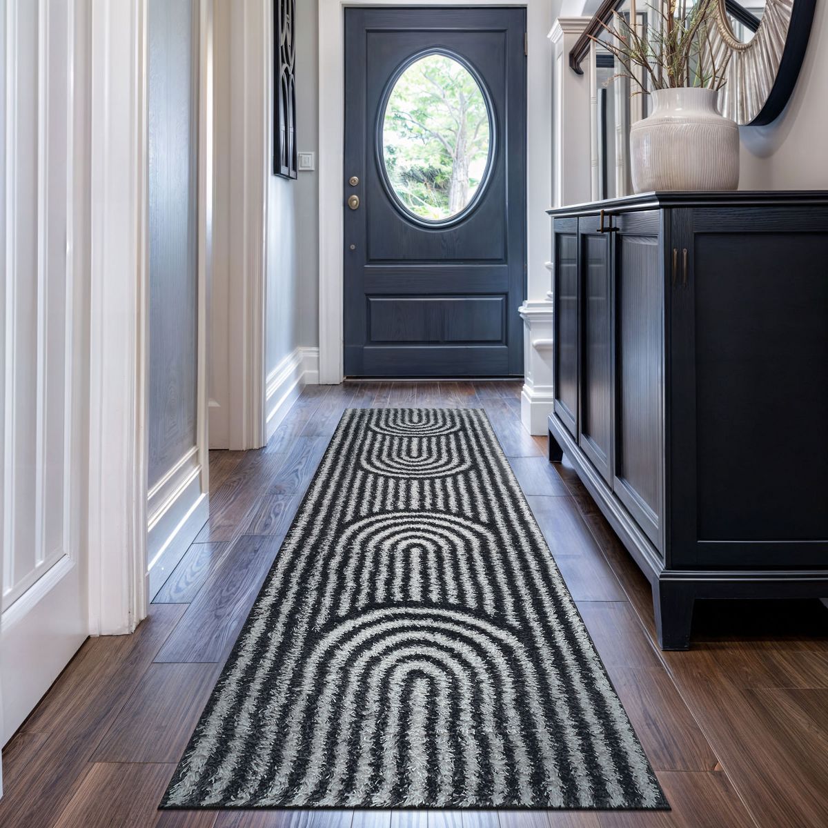 World Rug Gallery Abstract Arch Shag Rug – Medium Pile, Durable & Easy to Clean – Anthracite Dark Gray - thumbnail 9