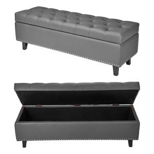 VEVOR Button-Tufted Storage Ottoman Bench, PU Leather Bench with Storage and Solid Wood Legs, Upholstered End of Bed Benches, Gray - 1 of 4