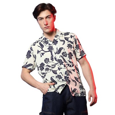 Campus Sutra Men Men's Midnight Black & Ivory White Contrast Flower Shirt