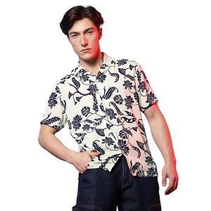 Campus Sutra Men Men's Midnight Black & Ivory White Contrast Flower Shirt - 1 of 3