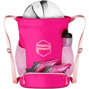 Soccer Ball Bags, Drawstring Basketball Backpack for Sport Training with Ball Shoe Dry and Wet Compartments(Pink) - 1 of 4