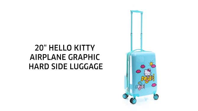 Hello Kitty Airplane 20” Kids' Carry-On Luggage With Wheels And Retractable Handle, 2 of 8, play video