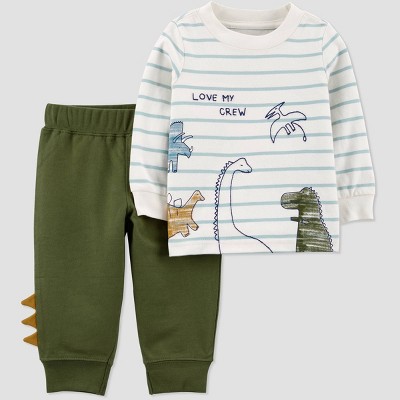 Image of Carter's Just One You® Baby Boys' 2pc Dino Top & Bottom Set - Olive Green 3M