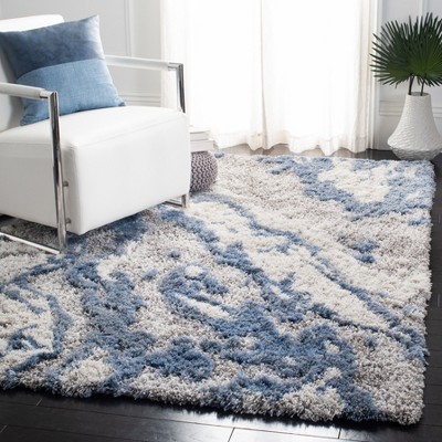 Grey and Blue Abstract Shag Area Rug 5'3" x 7'7"