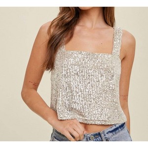 Women's Sequin Relaxed Crop Tank - WISHLIST - 1 of 3