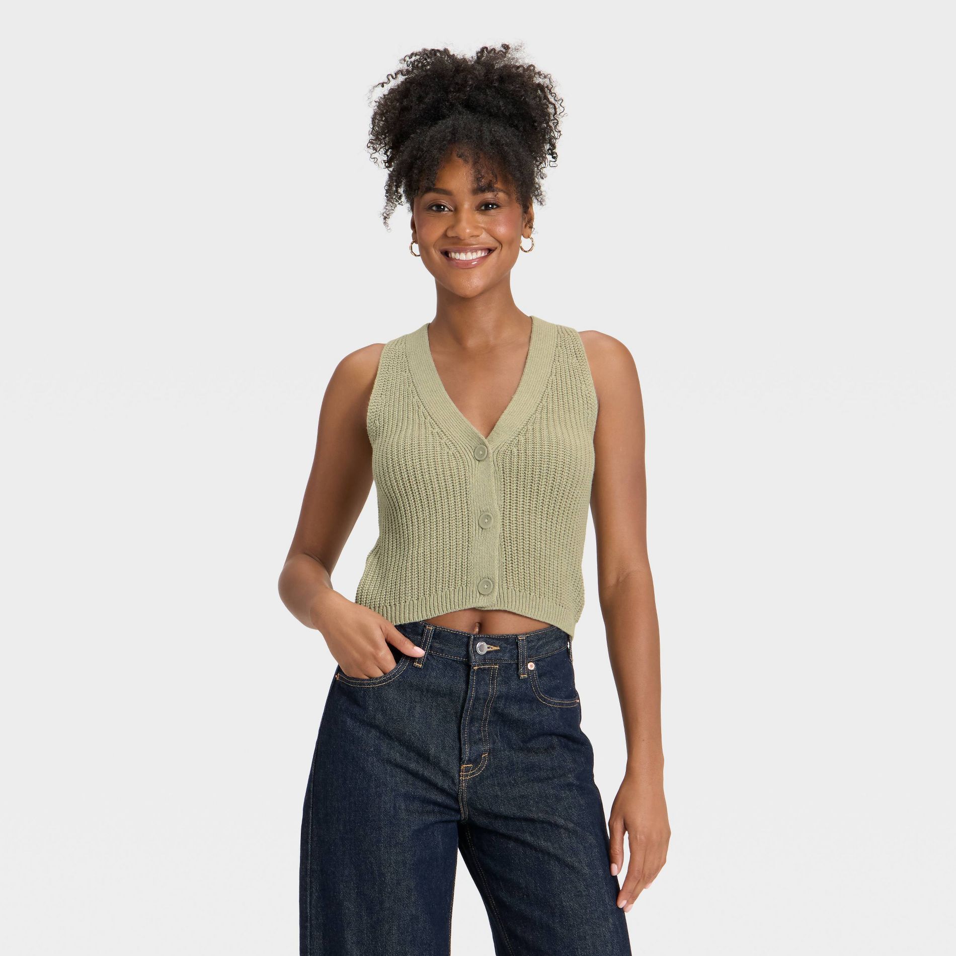 Women's Button-Front Sweater Vest - Universal Thread™ Green S