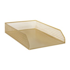 Martha Stewart Ryder 2 Pack Gold Mesh Metal Paper Letter Inbox Tray Desktop Organizer - 1 of 4