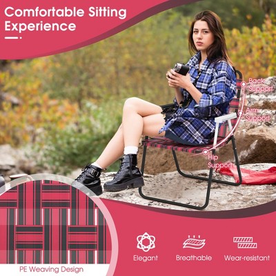 Red Heavy-Duty Steel Frame Folding Camping Chairs with Webbed Seats