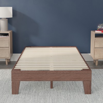 Walnut Twin Wood Platform Bed Frame with Slats