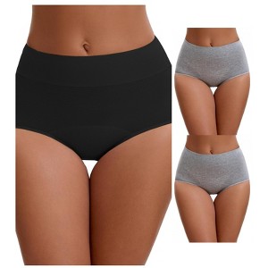 INSPIRE CHIC 3 Packs Leak Proof Briefs for Women's Cotton High Waist Elastic Waistband Period Underwear - 1 of 4