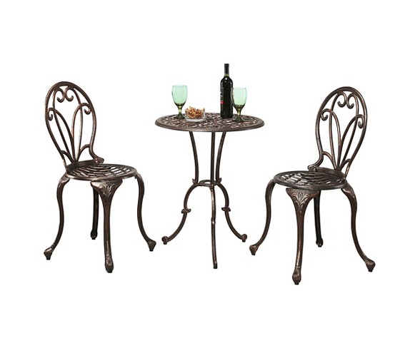 Nicola 3pc Metal Patio Bistro Set - Copper - Abbyson Living