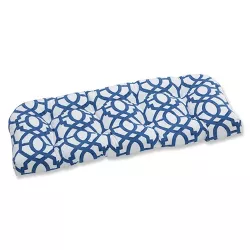 Outdoor/Indoor Nunu Geo Ink Blue Wicker Loveseat Cushion - Pillow Perfect