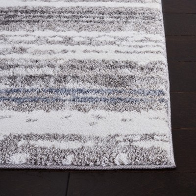 Blue and Gray Abstract Hand-Knotted Synthetic Area Rug