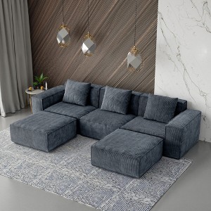 118-inch Modular Sectional Sofa with Cloud Corduroy Fabric, Convertible Sofa Bed, Footrests & Flexible Configuration - 1 of 4