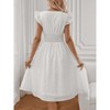 Women's White V-Neck Eyelet Dress, Ruffle Sleeve A-Line Midi Dress with Waist Tie - 2 of 4